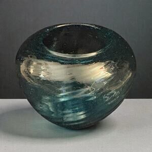 Art Glass Blue Vase Textured Swirl Design Minimalist Art Glass
